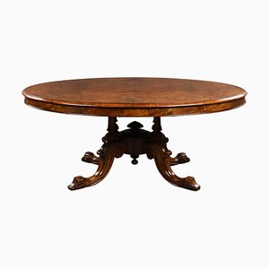 Victorian Burr Walnut Inlaid Oval Coffee Table, 1880s
