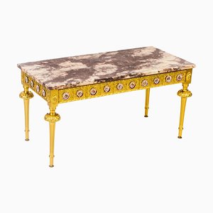 Tavolini da caffè vintage in legno dorato e marmo di Limoges, Francia, anni '50
