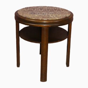 Coffee or Side Table with Marble Top and Dark Wood Shelf