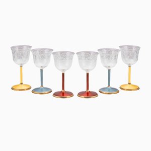 20th Century Silver Gilt, Enamel & Glass Wine Goblets from Asprey, 1970s, Set of 6