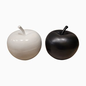 Apples in Black and White Ceramic, Italy, 1970s, Set of 2