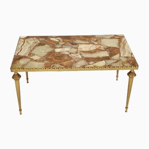 French Neo-Classical Coffee Table in Brass and Onyx, 1970s