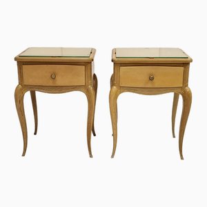 French Varnished Birch Bedside Tables in the style of René Prou, 1940s, Set of 2