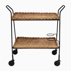 French Trolley in Steel and Rattan, 1950s
