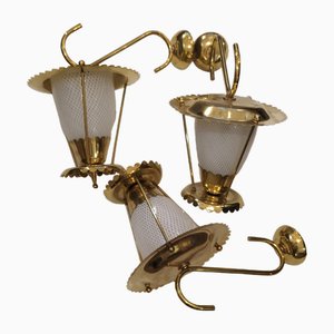 Wandlampen aus Messing & Muranoglas, Italien, 1930er, 3er Set