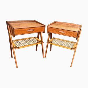 Tables de Chevet en Teck et Osier par Soren Rasmussen, 1960s, Set de 2