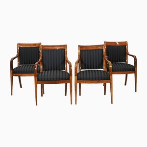 Biedermeier Upholstered Walnut Armchairs, Set of 4