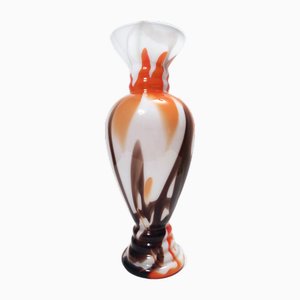 Vase Postmoderne en Verre de Murano Blanc, Orange et Marron par Carlo Moretti, Italie, 1970s