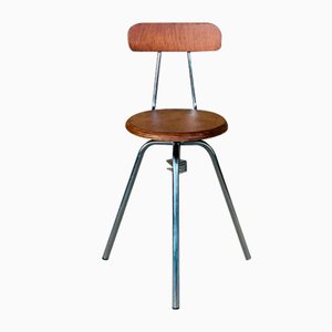 Industrial Metal and Wood Stool with Adjustable Swivel Seat, 1960s