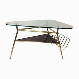 Tavolino da caffè triangolare in ottone e vetro di Gio Ponti, anni '50