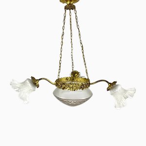 3-Arm Chandelier with Glass Shades and Brass Fitting