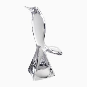 Escultura de un pájaro de cristal de Daum France, años 50