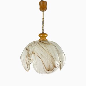 Lámpara colgante de madera y vidrio texturizado