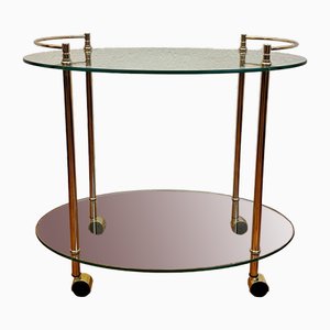 Golden Brass Bar Cart with Two Tinted Glass Surfaces on Casters, 1970s