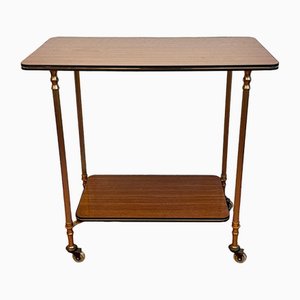 Mid-Century Serving Bar Cart with Brass Frame on Small Casters