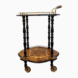 Round Mid-Century Italian Gold Serving Cart with Inlaid Pattern