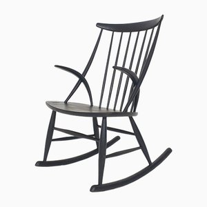 Black Wooden Model Iw3 Rocking Chair attributed to Illum Wikkelso for Niels Eilersen, Denmark, 1958