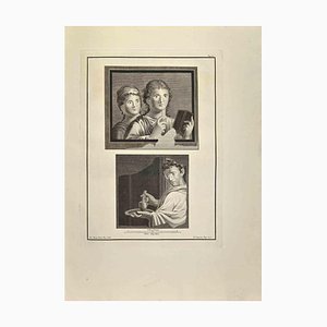 Pietro Campana, Young Poets Pompeian Fresco, Etching, 18th Century