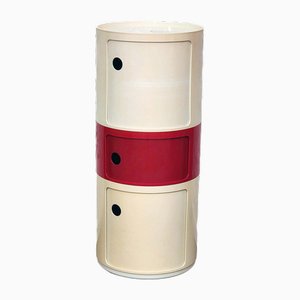 Space Age Italian Componibili 3-Cylindrical Modular Cabinets in White & Red by Anna Castelli Ferrieri for Kartell, 1970s, Set of 3