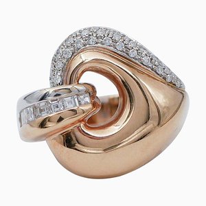 18 Karat Rose and White Gold Ring with Diamonds, 1970s