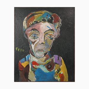 Tello, Retrato expresionista, Finales del siglo XX, Óleo a bordo, Enmarcado