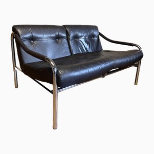 Vintage Pieff Sofa in Leather & Chrome, 1970s