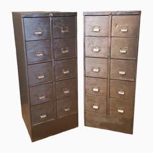 Industrial Stripped Metal 10-Drawer Cabinets, Set of 2