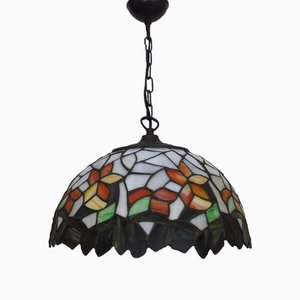 Tiffany Suspension in Glass Paste with Floral Decoration
