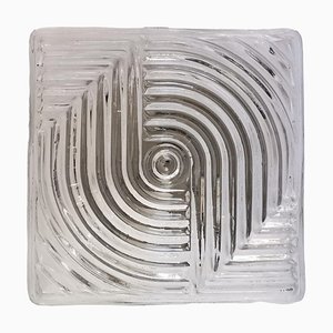 Mid-Century Square Clear Ribbed Glass Flush Mount, 1960s