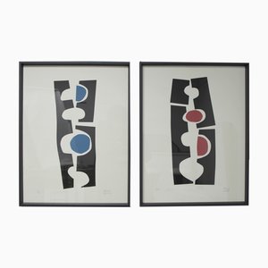 Petra Castro, Abstract Compositions, 20th Century, Silkscreen Prints, Framed, Set of 2