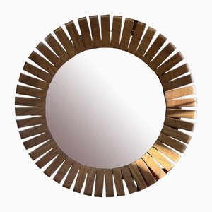 Specchio circolare segmentato in teak