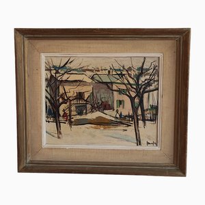Walter Mafli, Corsy en hiver, Oil on Cardboard, Framed