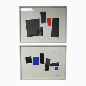 Micaela Oriol, Composiciones abstractas, siglo XXI, serigrafías, enmarcado, Juego de 2