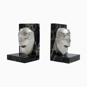 Ägyptische Art Deco Buchstützen aus Bronze von Charles Sphinx, 2 . Set