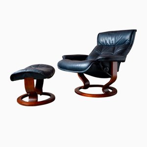 Set of Vintage Norwegian Lounge Chair & Ottoman from Ekornes, 1980s