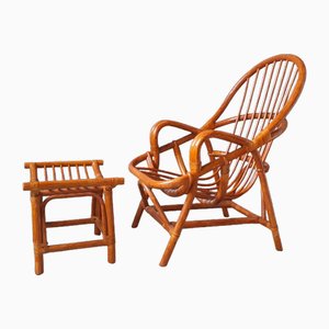 Bohemian Chair & Rattan Ottomane, 2er Set