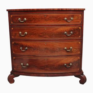 Early 19th Century Flame Mahogany and Inlaid Bowfront Chest of Drawers, 1830s
