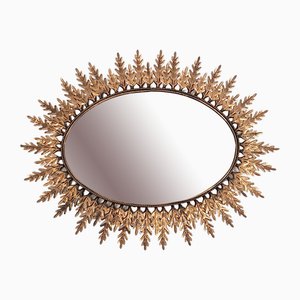 Vintage French Leaves Oval Mirror in Copper, 1960s