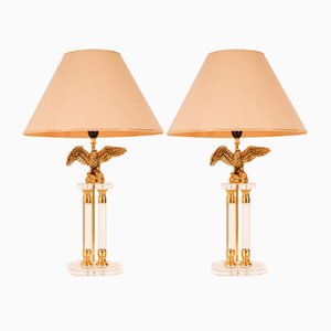 Vintage Acrylic Eagle Table Lamps in Gold Gilded Bronze by Maison Charles for Maison Jansen, 1970s, Set of 2