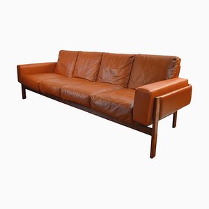 Vintage Palisander & Leather 4-Seater Sofa attributed to Sven Ivar Dysthe for Dokka Møbler