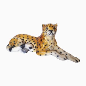 Italienische Vintage Keramik Leopardenskulptur, 1960er
