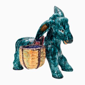 Hand-Painted Earthenware Figural Donkey Table Salt Holder from Deruta, Italy, 1983