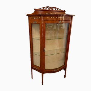 Antique Victorian Satinwood Display Cabinet with Original Painted Decoration, 1880s
