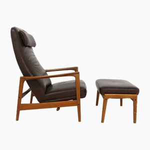 Armchair and Footrest, Sweden by Folke Ohlsson for Dux, 1960s, Set of 2