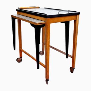 Bauhaus Holz Servierwagen integrierter Tisch & Tablett, 1930er, 2er Set