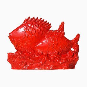 Escultura de pez italiana de cerámica roja de Angelo Biancini para SCI, años 30