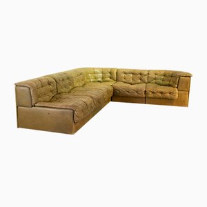 Olive Green Patched Leather DS11 Modular Sofa from de Sede, Switzerland, 1970s, Set of 6