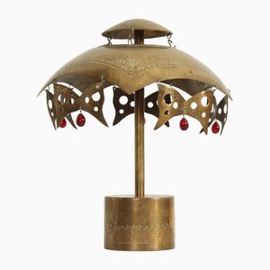 Turkish Brass Table Lamp with Masks, 1950s