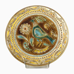 Large Wall dish with Bird by Jean Jean Varoqueaux for Poterie Périgordine, France, 1960s