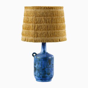 Keramik Lampe von mit Original Stroh Lampenschirm von Jacques Blin, 1955